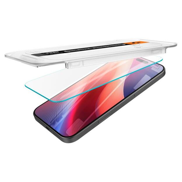 „Spigen GLAS.TR EZ FIT Privacy“ grūdintas stiklas su privatumo filtru, skirtas „iPhone 16 Pro“.