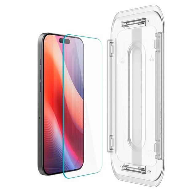 „Spigen GLAS.TR EZ FIT Privacy“ grūdintas stiklas su privatumo filtru, skirtas „iPhone 16 Pro“.