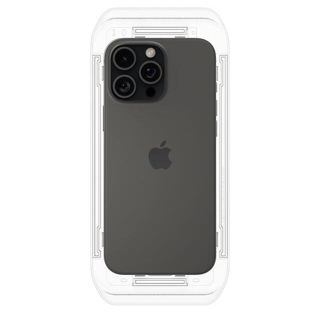 „Spigen GLAS.TR EZ FIT Privacy“ grūdintas stiklas su privatumo filtru, skirtas „iPhone 16 Pro“.