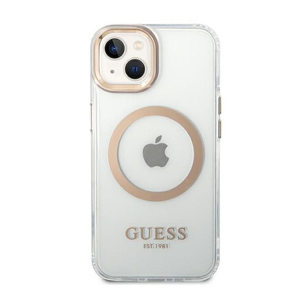 „Guess Metal Outline MagSafe“ dėklas, skirtas „iPhone 14 Plus“ (skaidrus)