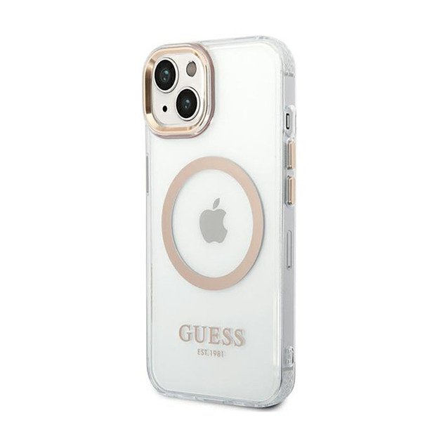 „Guess Metal Outline MagSafe“ dėklas, skirtas „iPhone 14 Plus“ (skaidrus)
