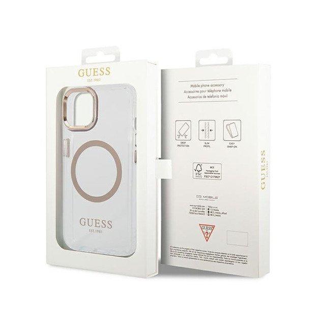 „Guess Metal Outline MagSafe“ dėklas, skirtas „iPhone 14 Plus“ (skaidrus)