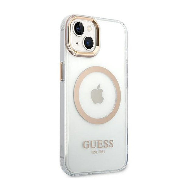 „Guess Metal Outline MagSafe“ dėklas, skirtas „iPhone 14 Plus“ (skaidrus)