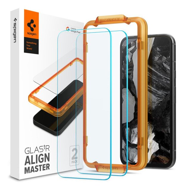 „Spigen Alm Glas.TR“ 2 grūdinto stiklo „Google Pixel 8A“ dėklas (skaidrus)