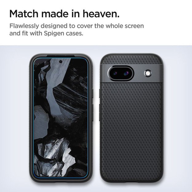 „Spigen Alm Glas.TR“ 2 grūdinto stiklo „Google Pixel 8A“ dėklas (skaidrus)