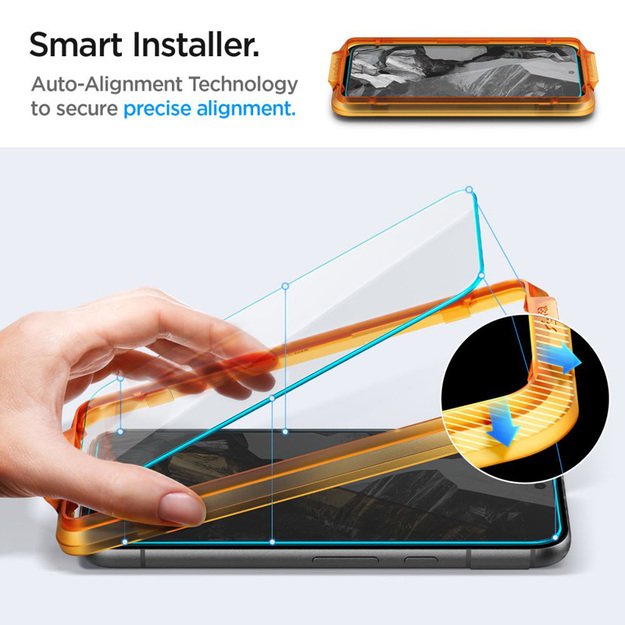 „Spigen Alm Glas.TR“ 2 grūdinto stiklo „Google Pixel 8A“ dėklas (skaidrus)