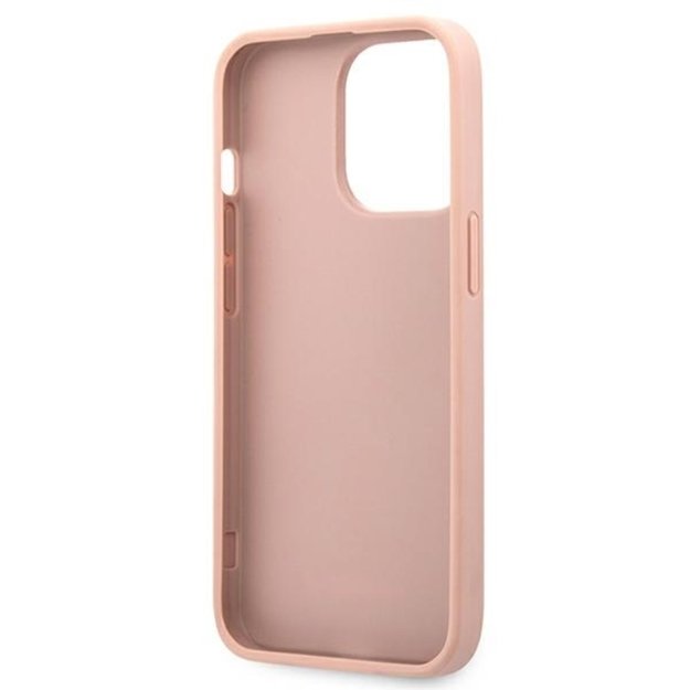 „Guess Saffiano Mteal Logo Stripes“ dėklas, skirtas „iPhone 13 Pro Max“ (rožinis)