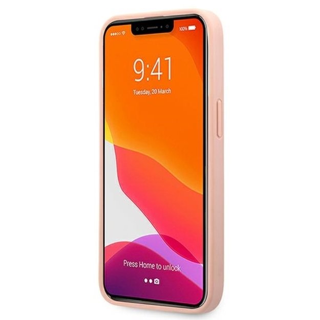 „Guess Saffiano Mteal Logo Stripes“ dėklas, skirtas „iPhone 13 Pro Max“ (rožinis)