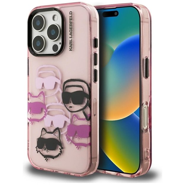 „Karl Lagerfeld IML Multi K&C Head Pattern“ dėklas, skirtas „iPhone 16 Pro“ (rožinis) 8
