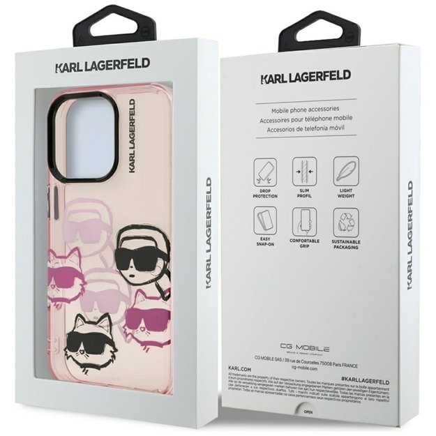 „Karl Lagerfeld IML Multi K&C Head Pattern“ dėklas, skirtas „iPhone 16 Pro“ (rožinis) 1