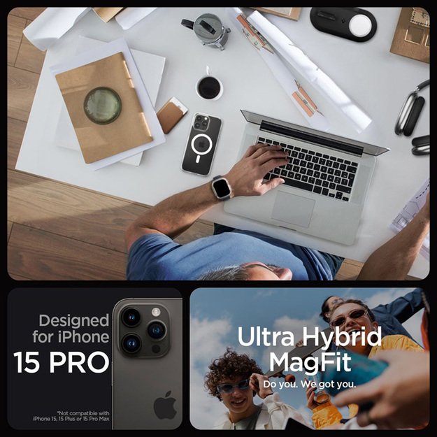 „Spigen Ultra Hybrid MagSafe“ dėklas, skirtas „iPhone 15 Pro“ (baltas) 6