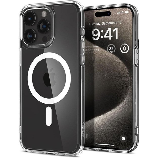 „Spigen Ultra Hybrid MagSafe“ dėklas, skirtas „iPhone 15 Pro“ (baltas) 15