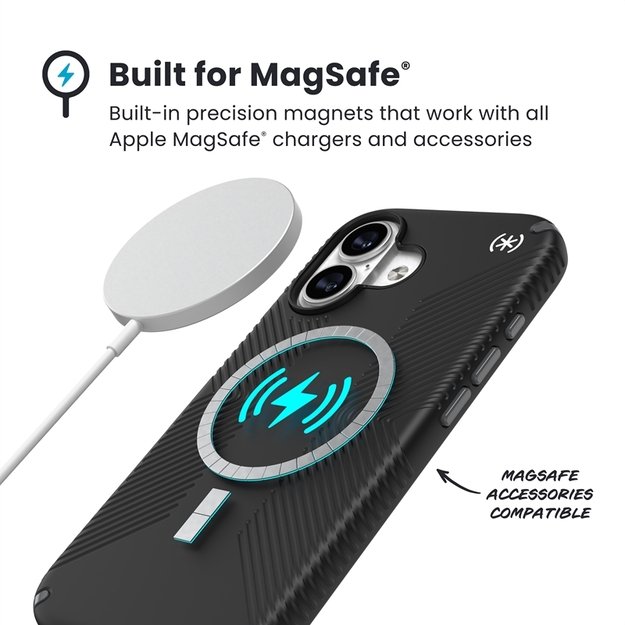 „Speck Presidio2 Grip MagSafe“ dėklas, skirtas „iPhone 17“ (juodas / pilkas / baltas) 7