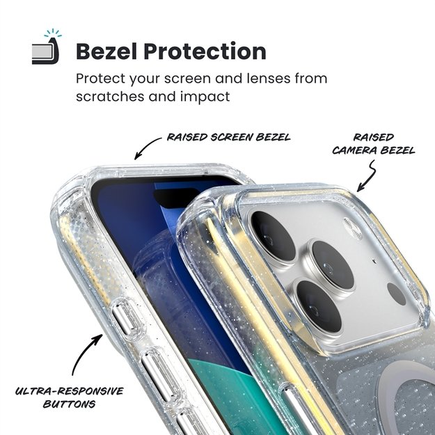 „Speck Presidio Lux MagSafe“ dėklas, skirtas „iPhone 17 Pro“ (hiperveidro blizgesio / metalinio sidabro spalvos) 16