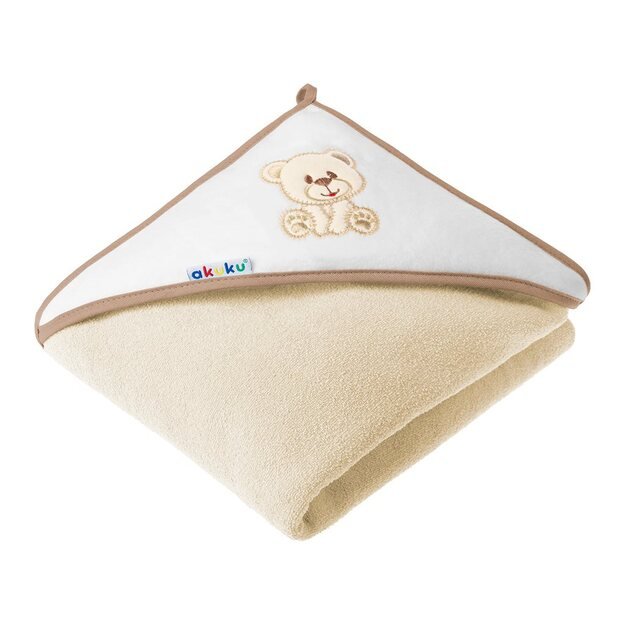 Baby towel 100x100 Akuku beige with teddy bear