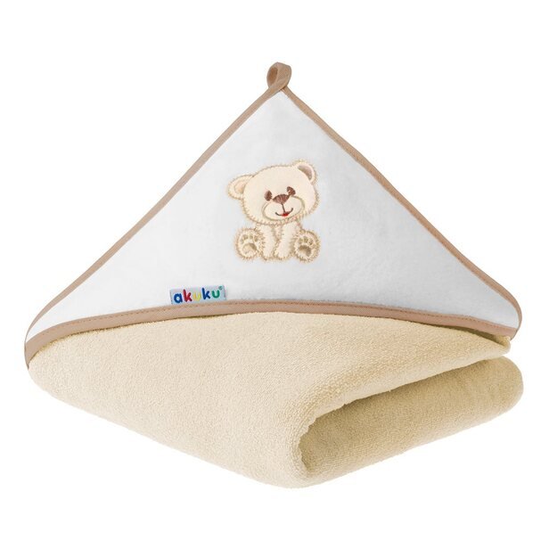Baby towel 100x100 Akuku beige with teddy bear 1