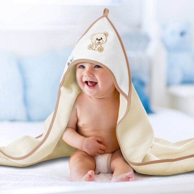 Baby towel 100x100 Akuku beige with teddy bear 2