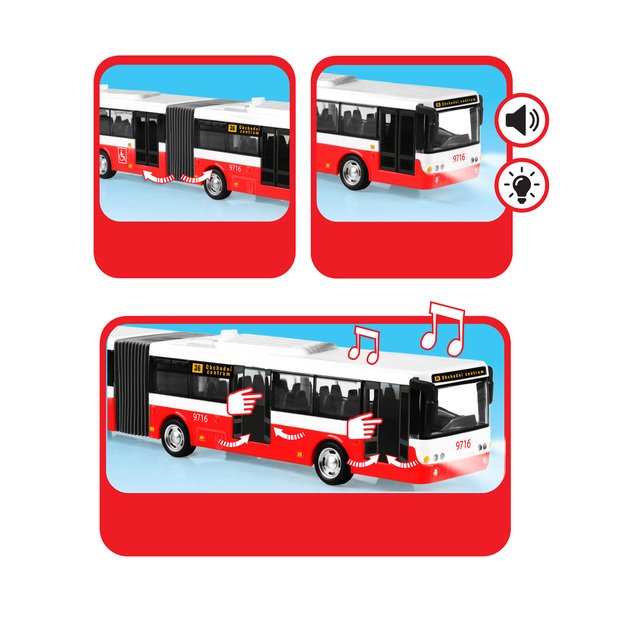 The bus reports stops in Czech 36 cm 4