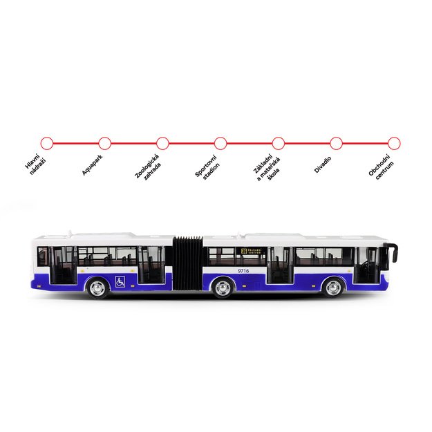 The bus reports stops in Czech 36 cm 3