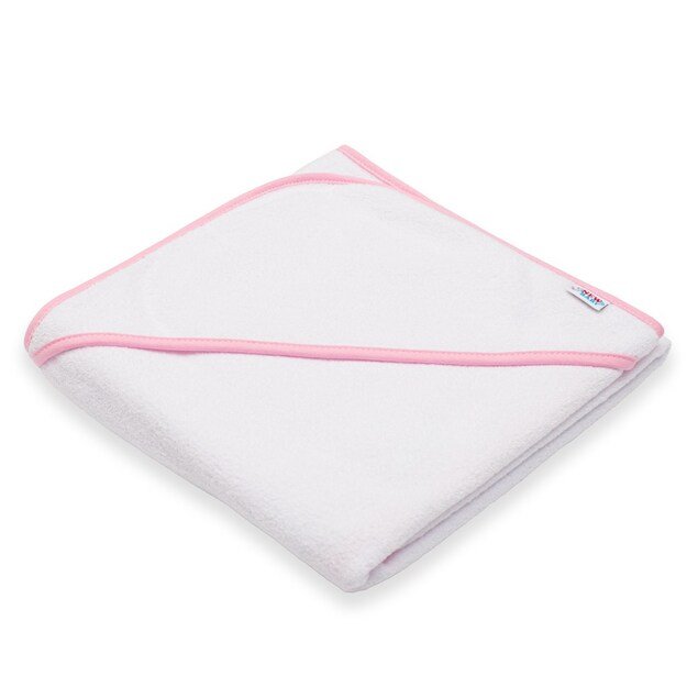 Kūdikio kilpinis rankšluostis su gobtuvu New Baby BASIC 80x80 baltai rožinis 1