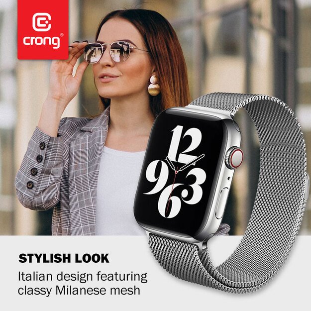 „Crong Milano Steel“, skirtas „Apple Watch“, 38/40/41 mm (sidabras)