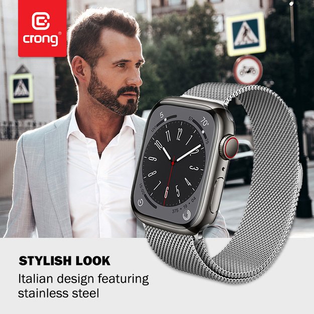 „Crong Milano Steel“, skirtas „Apple Watch“, 38/40/41 mm (sidabras)