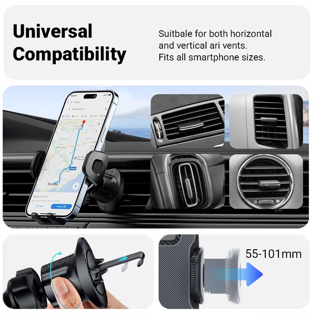 „Crong Carclip Air Vent“ – universalus automobilio laikiklis oro ventiliacijos grotelėms (juodas) 5