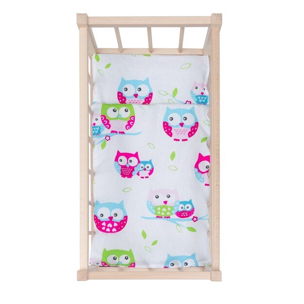 Medinė lėlių lova-lopšys su patalyne Baby Mix pelėda 1