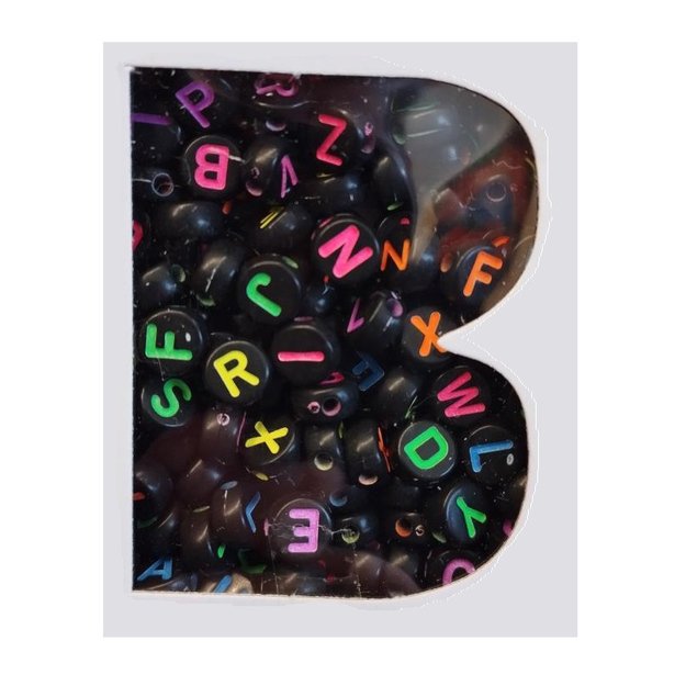 Karoliukų rinkinys su raidėmis juodos spalvos + 1 metro virvelė 2