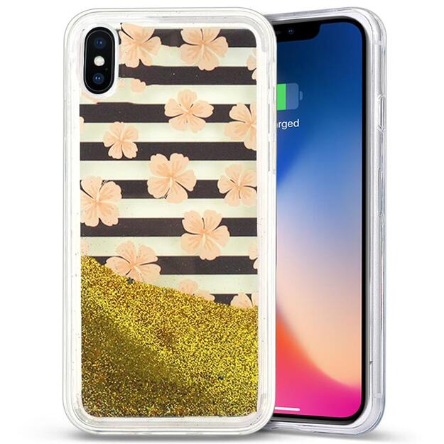 Zizo Liquid Glitter Star dėklas, skirtas iPhone X (rožinės gėlės)