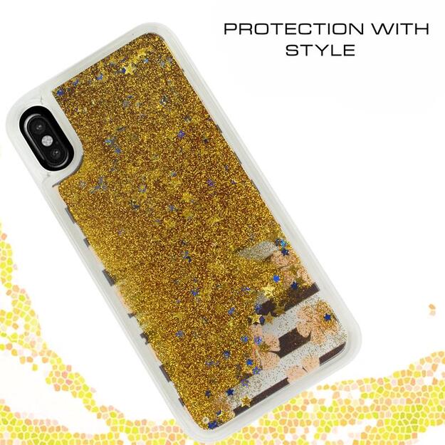 Zizo Liquid Glitter Star dėklas, skirtas iPhone X (rožinės gėlės)