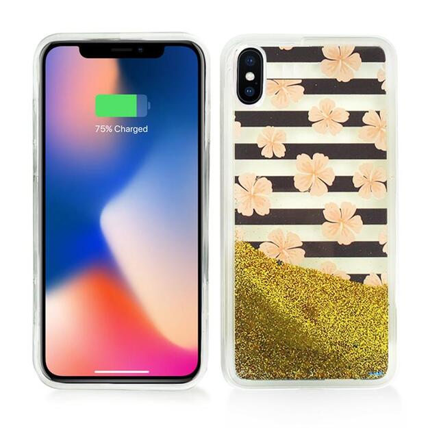 Zizo Liquid Glitter Star dėklas, skirtas iPhone X (rožinės gėlės)