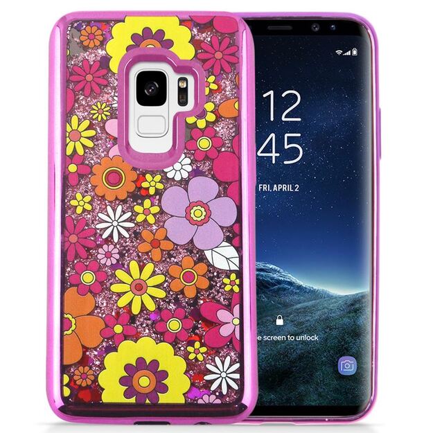 Zizo Liquid Glitter Star dėklas, skirtas Samsung Galaxy S9 (Multiflowers)