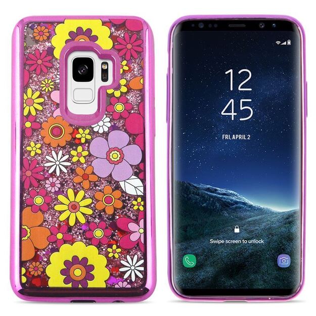 Zizo Liquid Glitter Star dėklas, skirtas Samsung Galaxy S9 (Multiflowers)