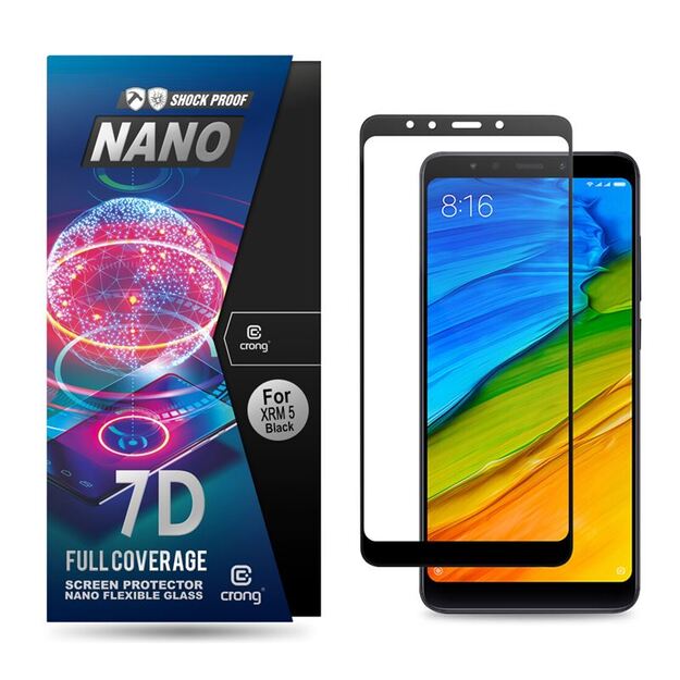 Crong 7D nano lankstus stiklas – pilnai dengianti hibridinė ekrano apsauga 9H Xiaomi Redmi 5