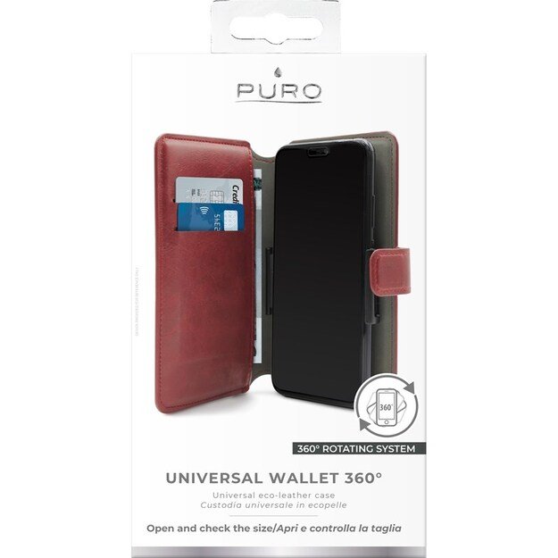 PURO Universal Wallet 360° - Universalus pasukamas maišelis su kortelių angomis, XL dydis (raudona)