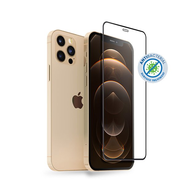 Crong Anti-Bacterial 3D Armor Glass – 9H grūdintas stiklas visam iPhone 12 Pro Max + montavimo rėmelio ekranui 1
