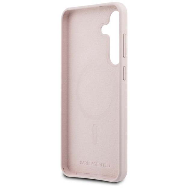 Karl Lagerfeld silikoninis Karl & Choupette galvučių MagSafe dėklas – Samsung Galaxy S25 FE (rožinis) 7