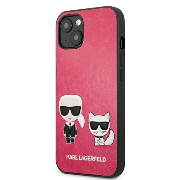 Karl Lagerfeld PU oda Karl & Choupette Reljefinis dėklas, skirtas iPhone 13 Mini (fuksija)