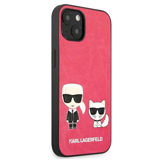 Karl Lagerfeld PU oda Karl & Choupette Reljefinis dėklas, skirtas iPhone 13 Mini (fuksija) 12