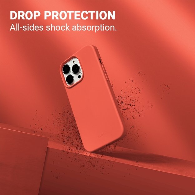 „Crong Color Cover“ skystas silikoninis dėklas, skirtas „iPhone 13 Pro“ (koralų raudonas)