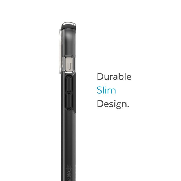 Speck Presidio Perfect-Clear su smūgio geometrija – iPhone 15 Plus / 14 Plus dėklas su MICROBAN danga (skaidrus / juodas) 36