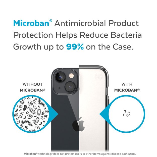 Speck Presidio Perfect-Clear su smūgio geometrija – iPhone 15 Plus / 14 Plus dėklas su MICROBAN danga (skaidrus / juodas)