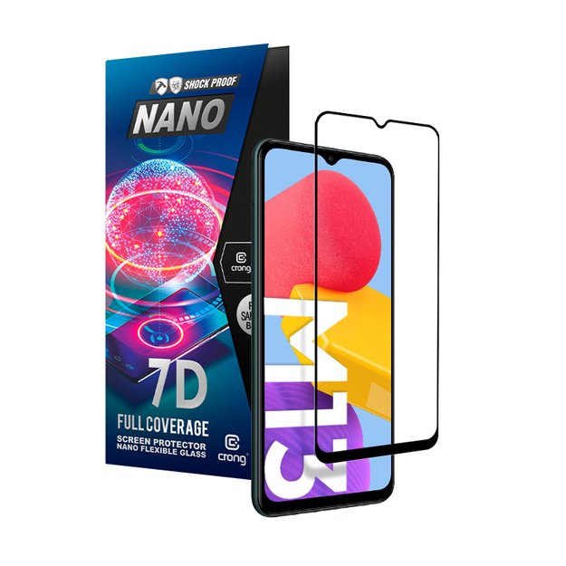 Crong 7D nano lankstus stiklas – pilnai dengianti hibridinė ekrano apsauga 9H Samsung Galaxy M13