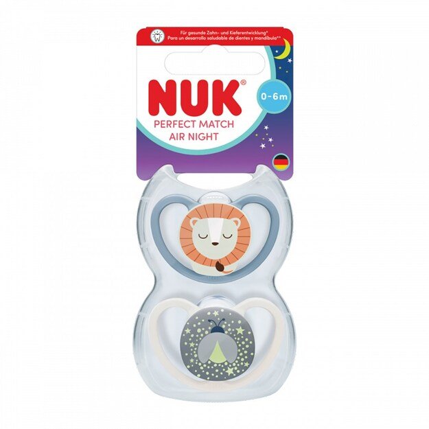 NUK Soother Perfect Match Air Night FIREFLY/LION 0-6m 2pc, 0-6 m 1
