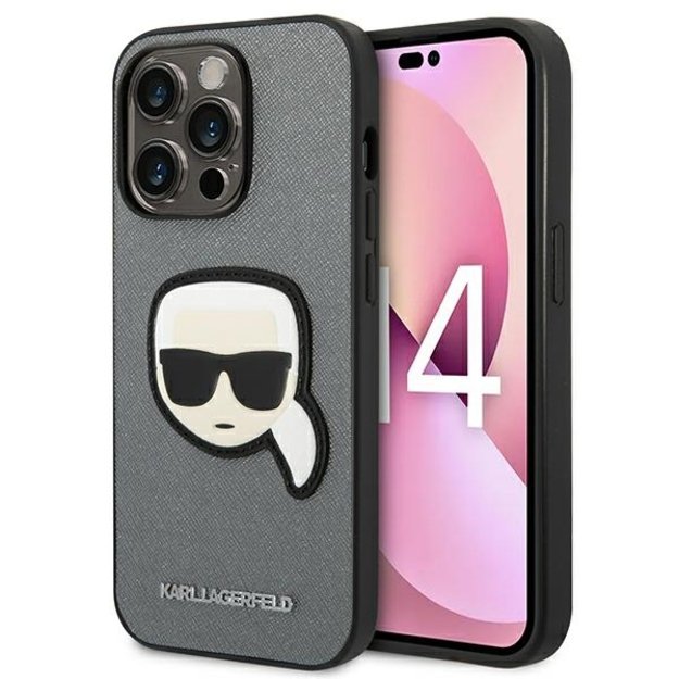 Karl Lagerfeld Saffiano Karl Head Patch Case iPhone 14 Pro (sidabrinis)