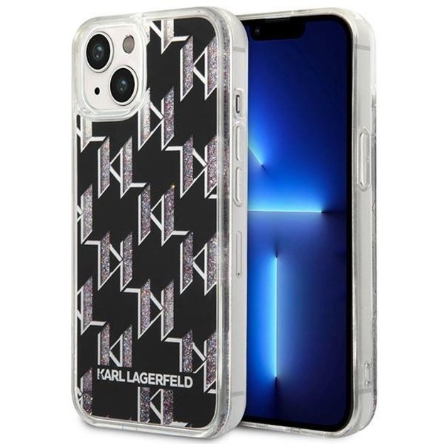 Karl Lagerfeld Monogram Liquid Glitter – dėklas, skirtas iPhone 14 Plus (juodas)