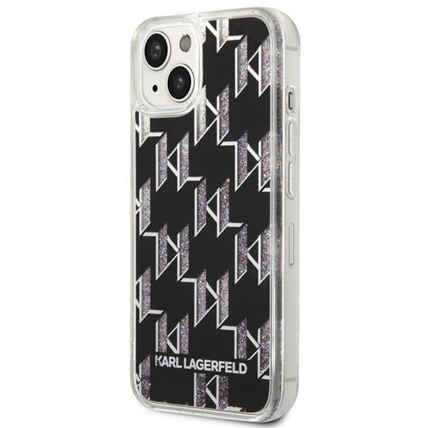 Karl Lagerfeld Monogram Liquid Glitter – dėklas, skirtas iPhone 14 Plus (juodas)