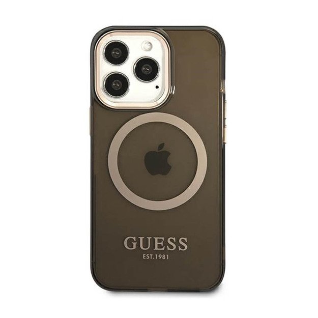 „Guess Gold Outline“ permatomas „MagSafe“ – dėklas, skirtas „iPhone 13 Pro Max“ (juodas)