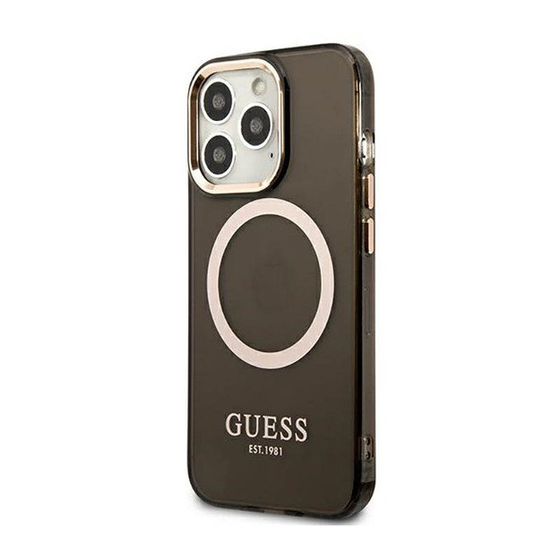 „Guess Gold Outline“ permatomas „MagSafe“ – dėklas, skirtas „iPhone 13 Pro Max“ (juodas)